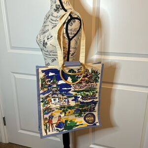 PGA Est. 1916 Golfer Golf Professional Canvas Bamboo Handle Burlap Tote‎ Bag